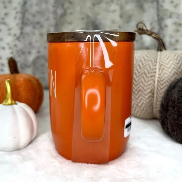 ❌SOLD❌ Rae Dunn NWT PUMPKIN Wooden Lid Fall Autumn Mug Orange and Ivory NEW - Picture 12 of 13